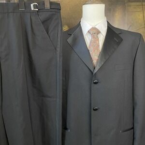 Paul Morrell 43R 44R 34 x 28 2Pc 100% Wool Black Adjustable Pants 3Btn Tuxedo